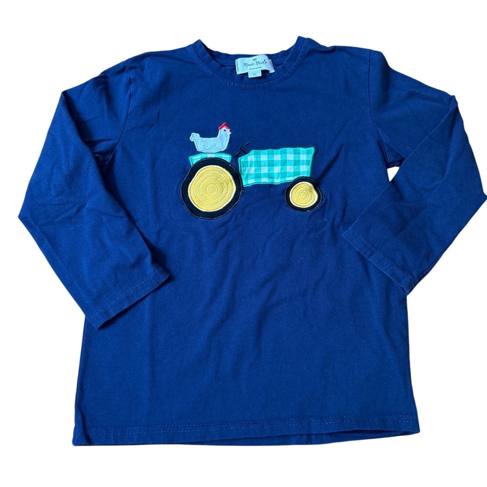 Marie Nicole Tractor Shirt Kids Navy Blue Farm Applique SIZE 5T